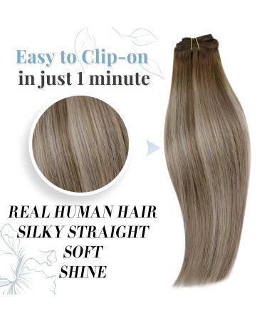 Runature Clip-in Real Hair Extensions - Balayage Ombre Dark Brown to Blonde 40cm 120g 7 Pieces #3/8/22 - Premium Remy Quality - Buy Online on GoSupps.com
