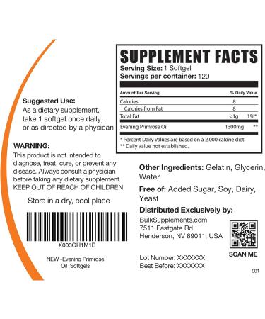 Evening Primrose Oil 1300mg Softgels - Omega 6 & GLA Supplement - 120 Count - Buy Online on GoSupps.com