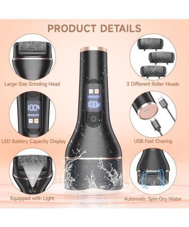 Rechargeable Electric Callus Remover - Waterproof Pedi Foot Care Tool for Hard Cracked Skin - Portable Electronic Foot File Kit (Black - Buy Online on GoSupps.com