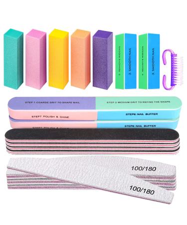 18Pcs Thick Nail File Nail Buffer Block for Gel Nails 100 180 Grit Finger Toenail Reusable Files Nail Sanding Coarse Buffing Block 7 Way Nail File & 4 Way Nail Smoother Buffer Block