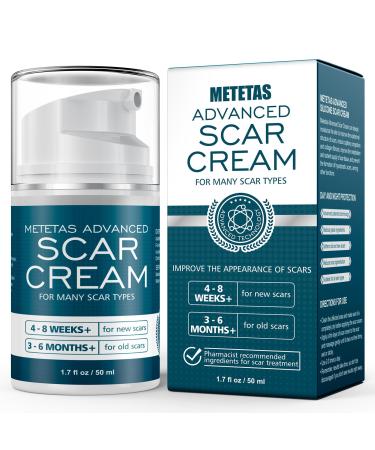 Metetas Advanced Scar Cream 1.7 Oz Scar Cream Gel For Surgical C-Section Stretch Marks Keloids Burns Reducing Treatment Silicone Scar Gel Effective Remove Old & New Scars -50ml 1.76 Fl Oz