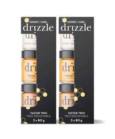 Drizzle Raw Honey Taster Trio Gift Set - Includes White Raw Turmeric Gold Raw and Cinnamon Spice. - 100% Raw Pure Honey - Gluten-Free Paleo-Friendly (Pack of 2) 3 x 80g Taster Trio 80 g (Pack of 6)