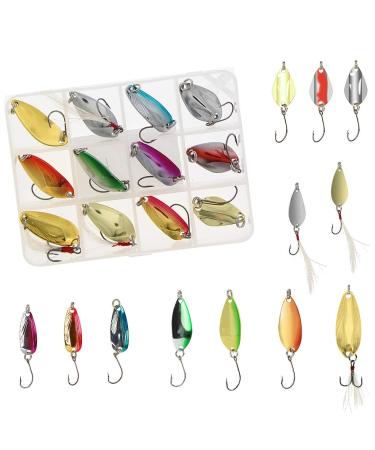 Fishing Spoon Lure Set Metal Baits for Trout Char and Perch Fishing with Tackle Box (Pack of 12) TYPE: A