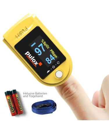 Buy Pulox PO-200 Pulse Oximeter Set - Accurate Oxygen Saturation Measurement in Yellow | Includes Hard Case Protective Cover & Batteries - Buy Online on GoSupps.com