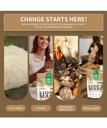 HiPlus Organic Lion Head Mushroom Supplement Powder Natural Superfood to Support Brain Function, Energy and lmmune Health Non-GMO,Great for Smoothies & Coffee 16 oz - Buy Online on GoSupps.com