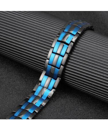 Vicmag Men Magnetic Bracelet Titanium Steel Double Row 3500 Gauss Wristband (Blue Black) - Adjustable with Gift Box - Buy Online on GoSupps.com
