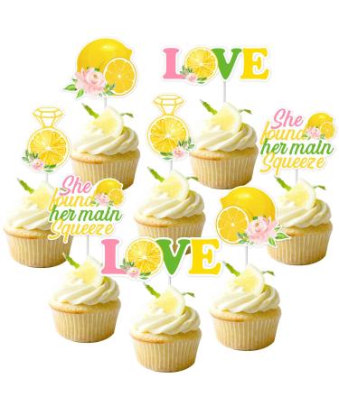 24Pcs Lemon Cupcake Toppers She Found Her Main Squeeze Diamond Ring Lover Cupcake Picks Lemonade Themed Bridal Shower Wedding Engagement Bachelorette Hen Party Cake Decorations Supplies