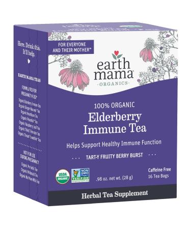 Earth Mama Organic Elderberry Immune Tea with Echinacea - Pregnancy & Family Safe | Decaf Tea with Ginger & Rooibos - 16-Count - Buy Online on GoSupps.com
