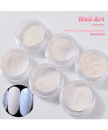 Suxgumoe Nail Glitter Powder 6 Color Chrome & Aurora Pearl White - Holographic Mermaid Mirror Effect, 50g Glitter Sequins for Nail Art Decoration - Buy Online on GoSupps.com