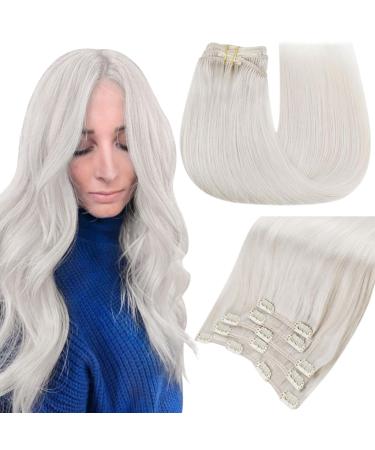 Easyouth Real Clip in Hair Extensions White Blonde Clip in Human Hair Extensions Remy Real Hair Clip in Blonde Hair Extensions Double Weft Clip Hair 18 Inch 5Pcs 70g 18" 2-5Pcs Clip #1000