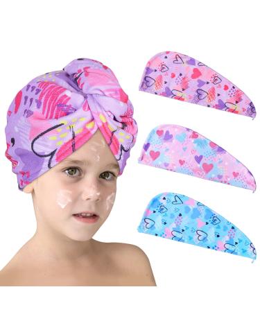 Unicorn Castle 3 Pack Microfiber Hair Towel Hair Turbans for Wet Hair Absorbent Hair Towel Wrap for Girls Quick Dry Towel for Long Curly Hair Pink-blue