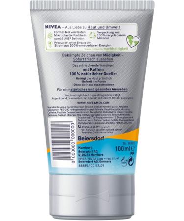 NIVEA MEN Active Energy Wash Gel (100 ml) Cleansing Gel with Caffeine from 100% Natural Source Refreshing and Thorough Facial Cleansing - Buy Online on GoSupps.com