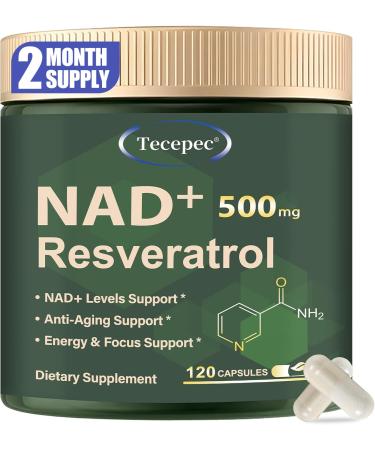 Tecepec NAD+ Supplement 650mg Liposomal NAD+ Supplement with Resveratrol Boosts NAD+ Level Cellular Energy & Anti-Aging | 120 Vegan Capsules for Women & Men