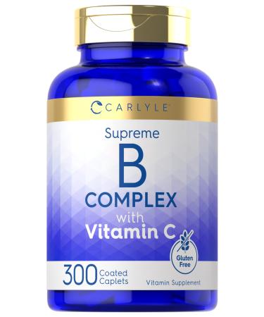 Carlyle Vitamin B Complex with Vitamin C | 300 Caplets | Vegetarian Non-GMO and Gluten Free Supplement - Buy Online on GoSupps.com
