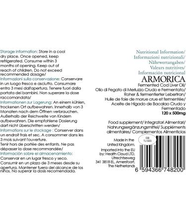 Buy ARMORICA Raw Atlantic Cod Liver Oil Capsules - Lacto Fermented & Cold Processed (60 Capsules) - International Shipping Available - Buy Online on GoSupps.com
