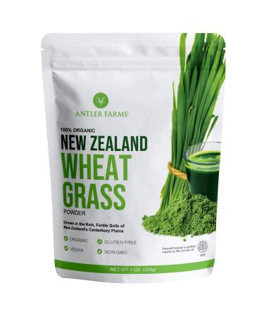 Antler Farms - 100% Pure Organic New Zealand Wheatgrass Powder 40 Servings 200g - Raw Vegan Gluten Free Nutrient Rich High Chlorophyll Wheat Grass Detox Essential Amino Acids Minerals