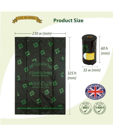 TAIL BLAZERS Compostable Dog Poo Bags 270 - Corn Starch Waste Bag Rolls | Thick Double Seal Leak Proof | FREE Dispenser | Easy Tear Dog Poop Bags - Buy Online on GoSupps.com