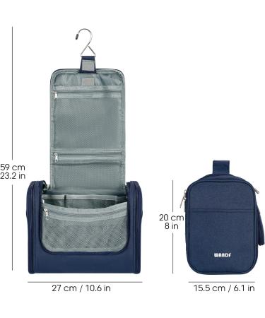WANDF Large Hanging Toiletry Wash Bag in Denim Navy Blue - Travel Makeup Organizer for Men & Women | Compact & Stylish - Buy Online on GoSupps.com