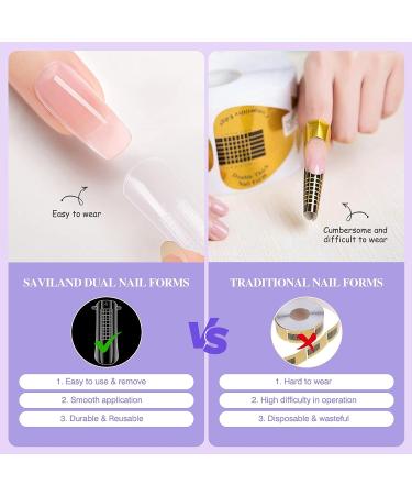 Saviland Clear Dual Nail Forms Set - 100PCS Full Cover Nail Extension Gel Molds + Dual-end Poly Gel Brush | 10 Sizes for Manicure Salon & Home DIY - Buy Online on GoSupps.com