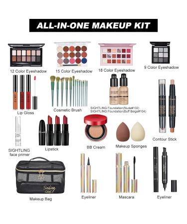 All In One Makeup Kit - Travel Friendly Full Makeup Set for Women & Girls | Foundation Eyeshadow Lipstick Eyeliner Mascara & Brushes - Buy Online on GoSupps.com