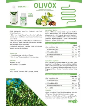 SNEP ITALY Snep Olivox 2 Bottles Digestion Liver function intestinal gas elimination Purifying functions of the organism lipid metabolism antioxidant 1Burner 60 - Buy Online on GoSupps.com