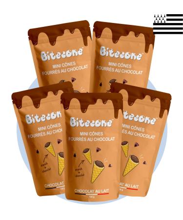 BITECONE - Milk Chocolate | Fine Ice Cream Cone | Filled Mini Cones | Pack of 5 Bags | 100% French Brand | Made in Brittany | Snacks with Sustainable Cocoa Palm Oil Free | 500g