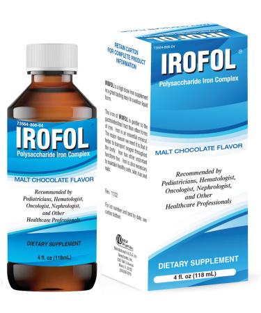 IROFOL High Potency Liquid Iron Dietary Supplement | Iron for Kids and Adults | Iron Supplement for Women and Men | Malt Chocolate Flavor | 4 fl oz (118 mL) | 100mg Polysaccharide Iron Complex for Anemia Iron Deficiency and Energy Support | Sugar Free Alc