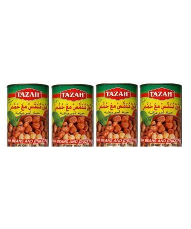 Tazah Fava Beans and Chickpeas Kosher Foul Meddamas 4-CANS ( Kosher ) Cooked & Ready to Serve - 16 Oz.       450