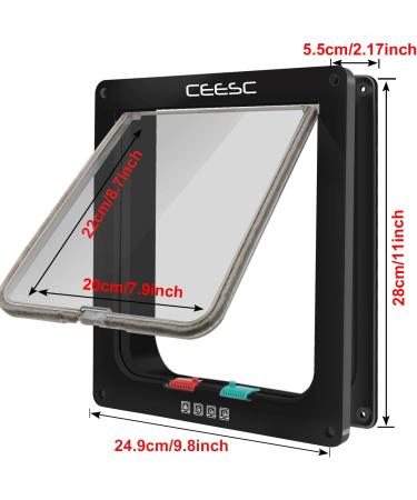 CEESC Extra Large Cat Door - 4 Way Locking Weatherproof Pet Door for Cats & Dogs - Outer Size 11 x 9.8, Circumference 24.8 - Black - Buy Online on GoSupps.com