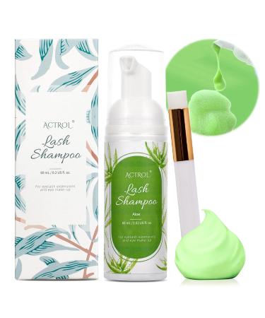 Eyelash Extension Cleanser 60ML Colored Green Aloe Lash Extension Shampoo Lavender Professional Eyelid Foaming Cleanser Paraben & Sulfate Free Non-lrritating with Salon and Home Care