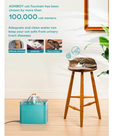 AONBOY Cat Water Fountain 2L | Ultra Silent with LED Light & Carbon Filter | Pet Drinking Fountain for Cats & Small Dogs - Cyan - Buy Online on GoSupps.com