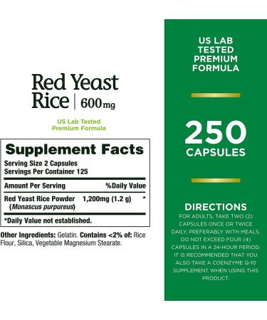 Natures Bounty Red Yeast Rice Herbal Supplement 60mg - 250 Capsules (Pack of 1) - Buy Online on GoSupps.com