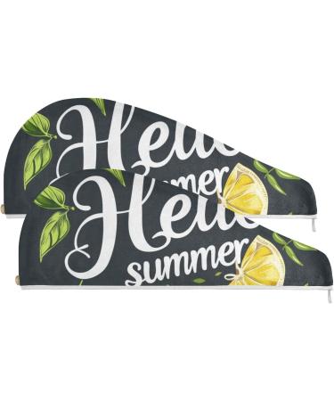 Hello Summer Lemon Black Hair Towel 2 Pack | Super Absorbent Quick Dry Hair Turbans for Women & Girls - Buy Online on GoSupps.com