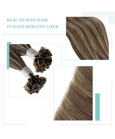 Youngsee Bonding Extensions - Real Hair U Tip Extensions 35cm Dark Brown with Blonde Keratin Bondings | 50g #P4/27 - Ideal for Seamless Volume & Length - Buy Online on GoSupps.com