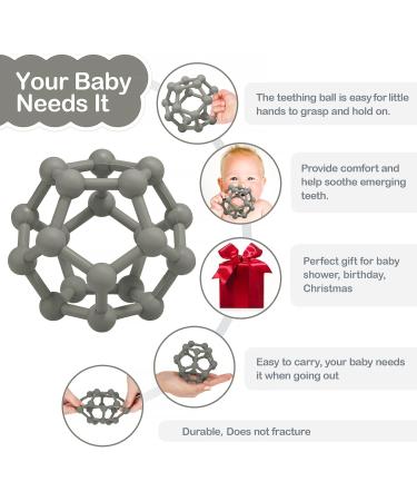MCGMITT Teething Toy for Babies 6 Months - Baby Teether Ball Grasping Toy with Soft Sensory Texture - BPA-free Silicone Teether for Newborns - Greenish Grey - Buy Online on GoSupps.com