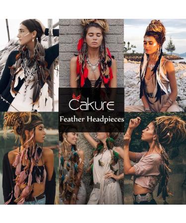 CAKURE Boho Feather Headband - Handmade Indian Gypsy Costume Hair Accessories in Blue - Hippie Festival Headdress (Type A) - Buy Online on GoSupps.com