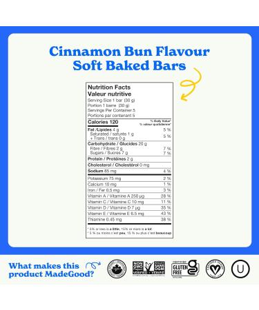 MadeGood Mornings Soft Baked Breakfast Bar Cinnamon Bun (30 Count x 30g) Organic and Delicious Snack Bars - Buy Online on GoSupps.com