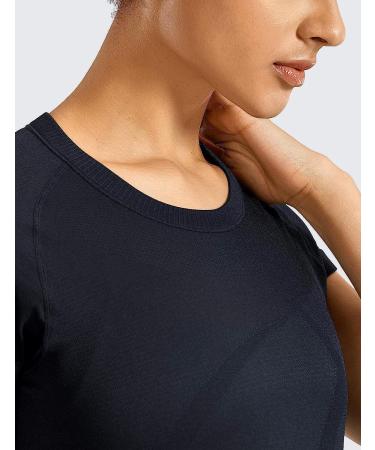 CRZ YOGA Seamless Women's Workout Shirt - Short Sleeve Athletic Tee, Quick Dry & Breathable - Black, Medium - Buy Online on GoSupps.com