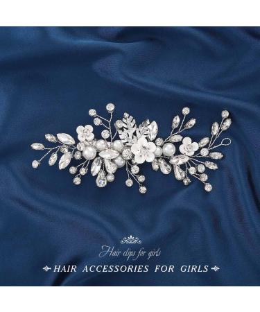 Crystal Bride Wedding Hair Clip | Catery Silver Hair Vine | Bridal Headpiece with Flower | Women's Wedding Hair Accessories - Buy Online on GoSupps.com