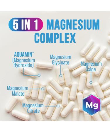 Magnesium Complex Supplement 500 mg - 5 in 1 High Absorption Blend 100% Chelated Magnesium Glycinate & Malate Plus Citrate Oxide Aquamin - Non-GMO Vegan Formula Mag Complex Capsules - 60 Count 60 Count (Pack of 1) - Buy Online on GoSupps.com