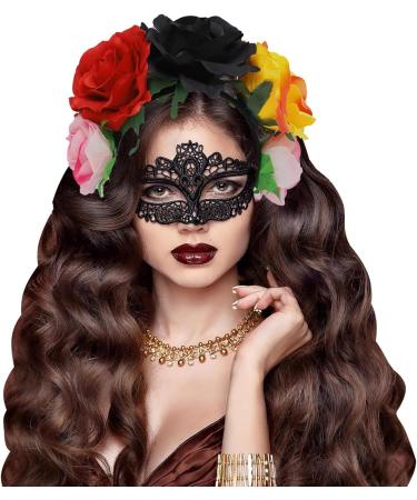 Day of the Dead Headband Halloween Floral Headbands for Women Mexican Flower Headpiece Accessories Dia de Los Muertos Flower Crown for Frida Kahlo Look Rose Flower Crown for Halloween Party Costume - Buy Online on GoSupps.com