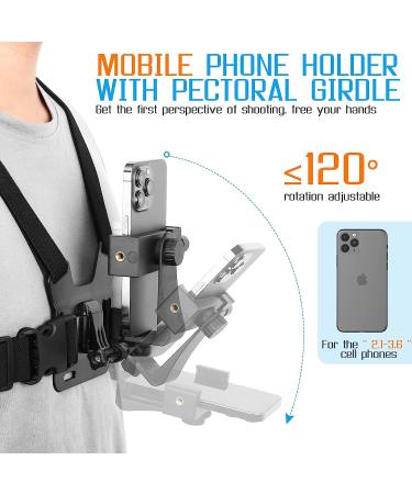Mobile Phone Chest Strap Mount for VLOG/POV with GoPro & Action Cameras | iPhone 13 12 11 Pro Max Samsung | Adjustable Holder for Cell Phones 4-7in - Buy Online on GoSupps.com