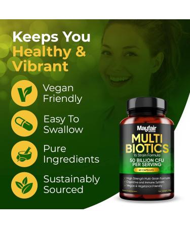 High Strength Vegan Probiotic Complex - 50 Billion CFU with 16 Strains for Women and Men | IBS Relief and Gut Health Supplements - Made in UK - Buy Online on GoSupps.com