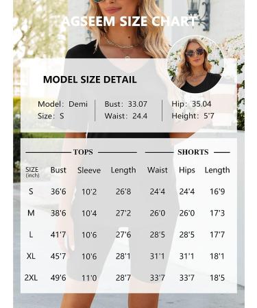 AGSEEM Women's Summer Two Piece Outfit Set: V-Neck T-Shirt Top & Biker Shorts | Workout Sports Tracksuit - Black (Medium) - Buy Online on GoSupps.com