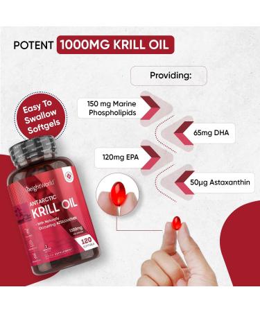 Antarctic Krill Oil Capsules 1000mg - 120 Red Krill Softgels - High Strength Omega-3 Supplement with Astaxanthin & Marine Phospholipids - Buy Online on GoSupps.com