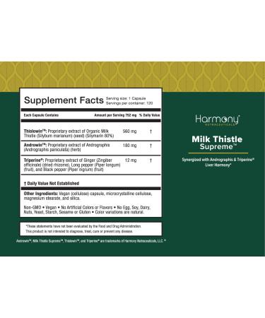 Milk Thistle Supreme Liver Support & Detox Harmony with Andrographis & Triperine Digestion Skin & Vitality Support Dr. Gumman s Clinical Grade Premium - 120 Vegan Capsules Made in USA** - Buy Online on GoSupps.com