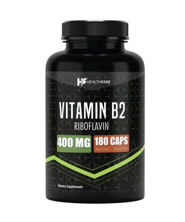 Vitamin B2 400mg | 180 Capsules | Riboflavin | Gluten Free & Non-GMO | HealthFare