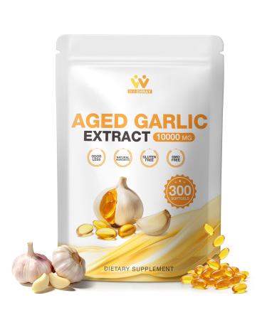 WACHRAY Aged Garlic Extract 300 Capsules - 10000mg High Potency Odorless Garlic Supplement for Heart Health Immune Support & Antioxidant Benefits Non-GMO Gluten-Free