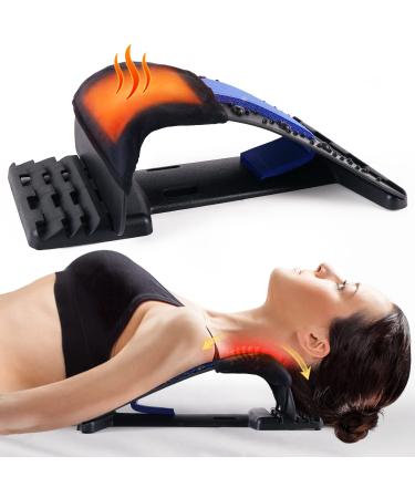 Neck Stretcher for Neck Pain Relief, Heated Cervical Traction Device with Graphene Heating Pad and Magnetic, Upper Back and Neck Relaxer Adjustable 4 Height Level and 3 Temperature