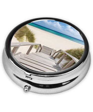 Beach Scenery Mini Round Pill Box - 3 Compartment Portable Pill Organizer for Travel Home & Office - Buy Online on GoSupps.com